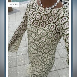 Hill House Home The Eliza Dress in Green Dahlia Lace Green Cream Size XL